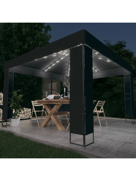 Dārza nojume ar dubulto jumtu un led lampiņām, 3x3 m, pelēka
