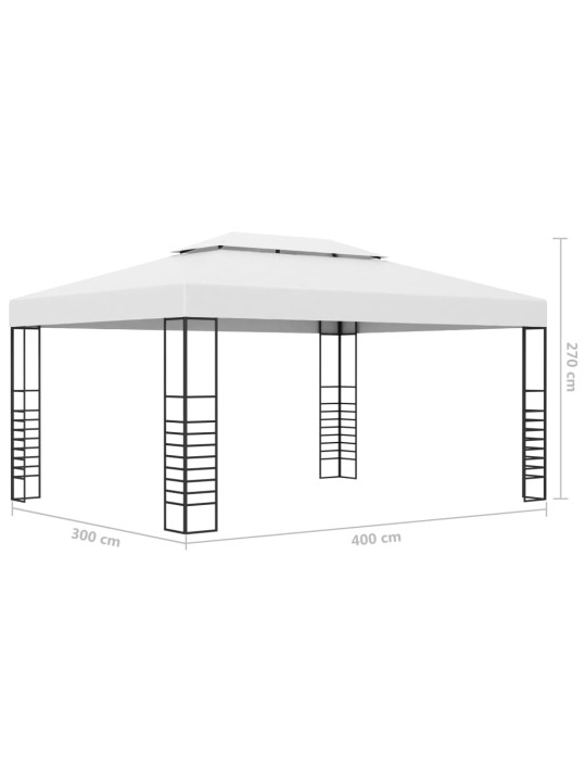 Dārza nojume ar led lampiņu virtenēm, 4x3x2,7 m, balta