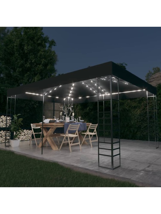 Dārza nojume ar led lampiņu virtenēm, 3x4 m, antracītpelēka