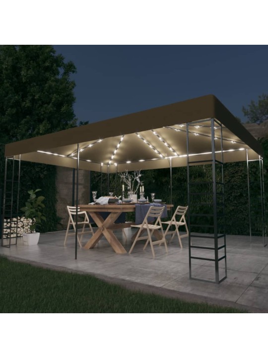 Dārza nojume ar led lampiņu virtenēm, 3x4 m, pelēkbrūna