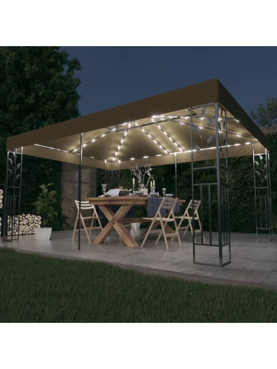 Dārza nojume ar dubulto jumtu un led lampiņām, 3x4m, pelēkbrūna