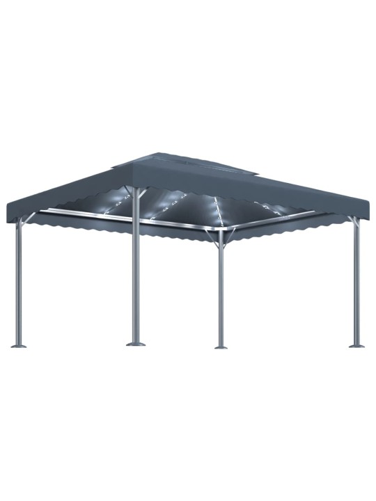Dārza nojume ar led lampiņām, 400x300 cm, pelēka, alumīnijs