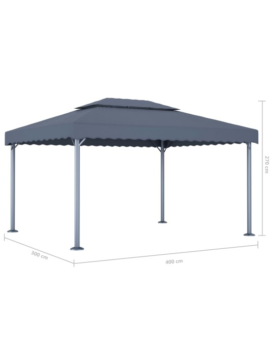 Dārza nojume ar led lampiņām, 400x300 cm, pelēka, alumīnijs