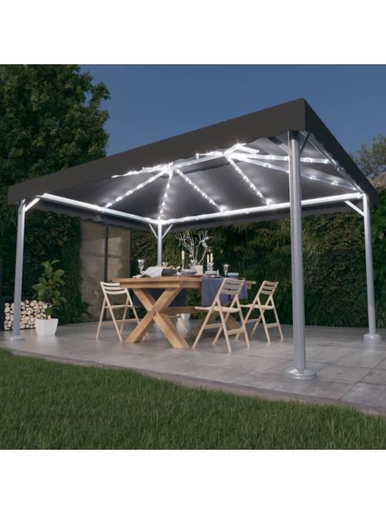 Dārza nojume ar led lampiņām, 400x300 cm, pelēka, alumīnijs