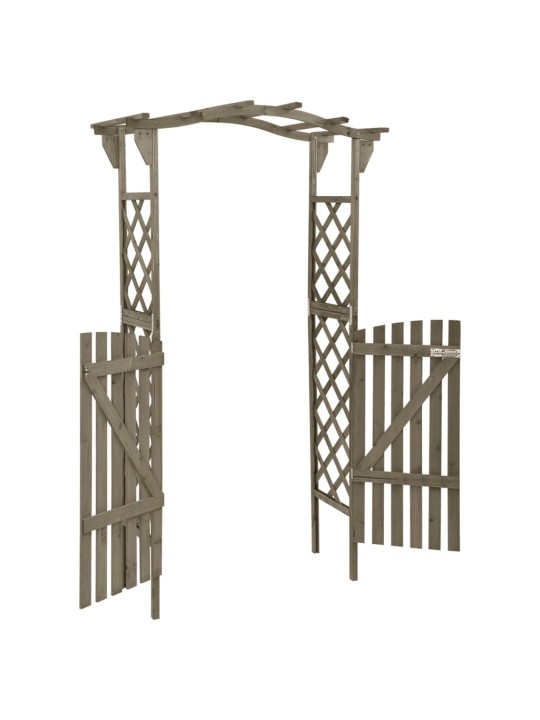 Pergola ar vārtiem, 116x40x204 cm, pelēks egles masīvkoks