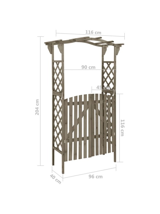 Pergola ar vārtiem, 116x40x204 cm, pelēks egles masīvkoks