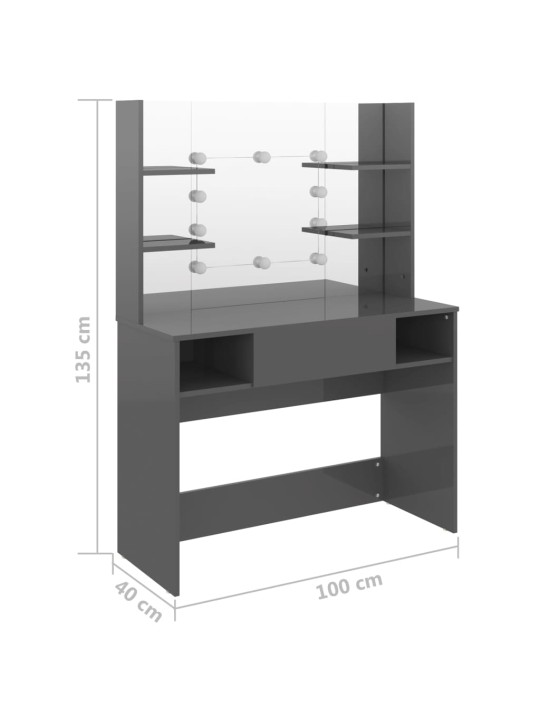 Kosmētikas galds ar led gaismām, 100x40x135 cm, mdf, pelēks