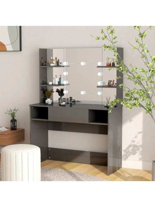 Kosmētikas galds ar led gaismām, 100x40x135 cm, mdf, pelēks