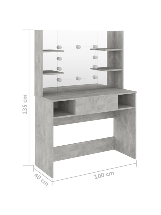 Kosmētikas galds ar led gaismām, 100x40x135 cm, mdf, pelēks
