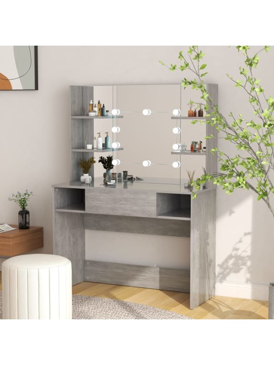 Kosmētikas galds ar led gaismām, 100x40x135 cm, mdf, pelēks