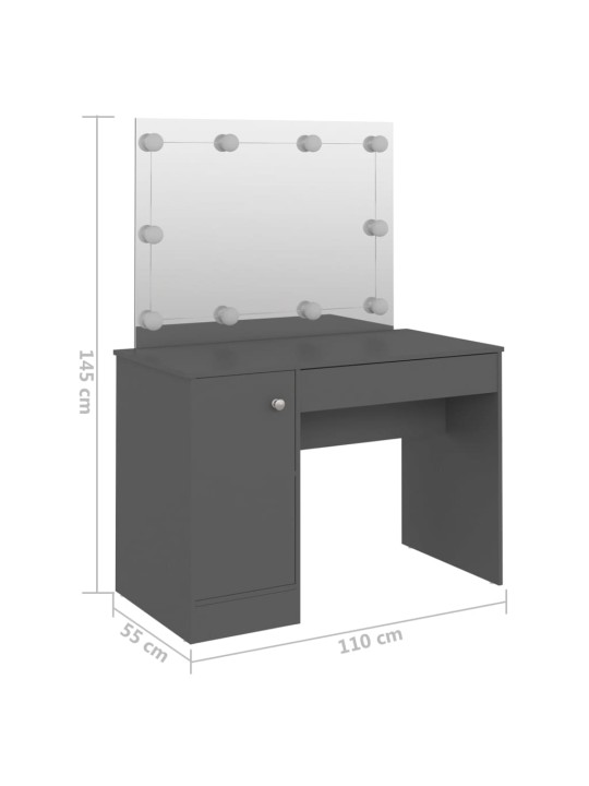 Kosmētikas galds ar led gaismām, 110x55x145 cm, mdf, pelēks