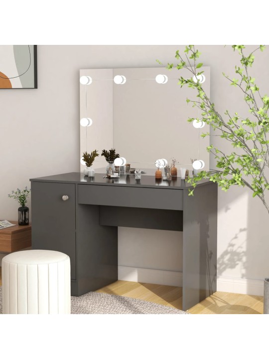 Kosmētikas galds ar led gaismām, 110x55x145 cm, mdf, pelēks