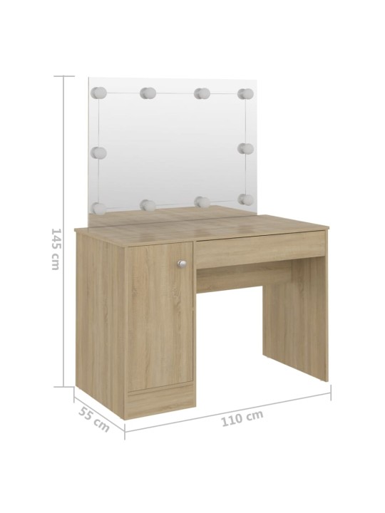Kosmētikas galds ar led gaismām, 110x55x145 cm, mdf, ozolkoka