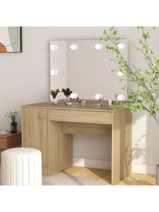 Kosmētikas galds ar led gaismām, 110x55x145 cm, mdf, ozolkoka