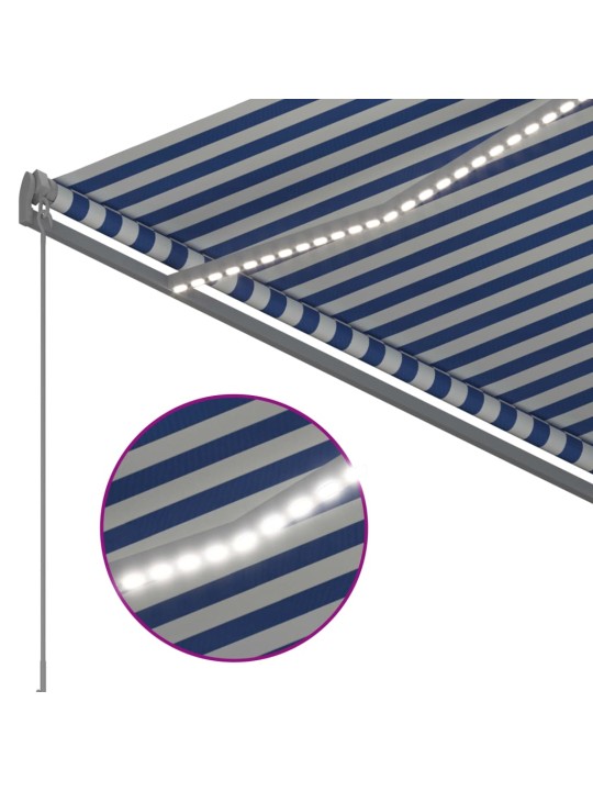 Izvelkama markīze ar led, 300x250 cm, manuāla, zili balta