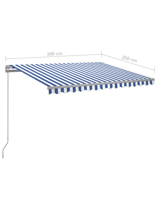 Izvelkama markīze ar led, 300x250 cm, manuāla, zili balta
