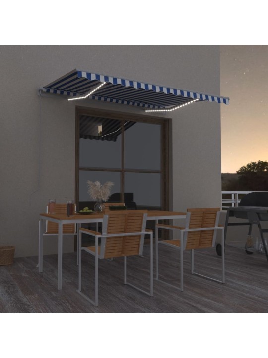 Izvelkama markīze ar led, 300x250 cm, manuāla, zili balta
