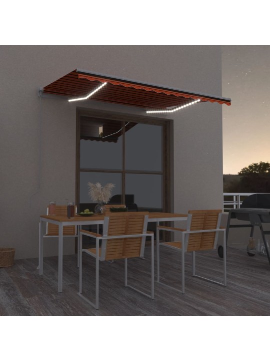Izvelkama markīze ar led, 300x250 cm, manuāla, oranža un brūna