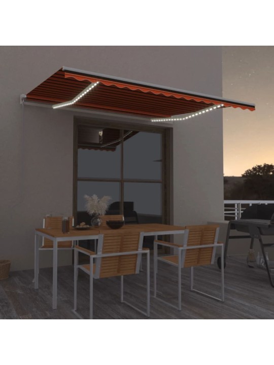 Izvelkama markīze ar led, manuāla, 450x300 cm, oranža un brūna
