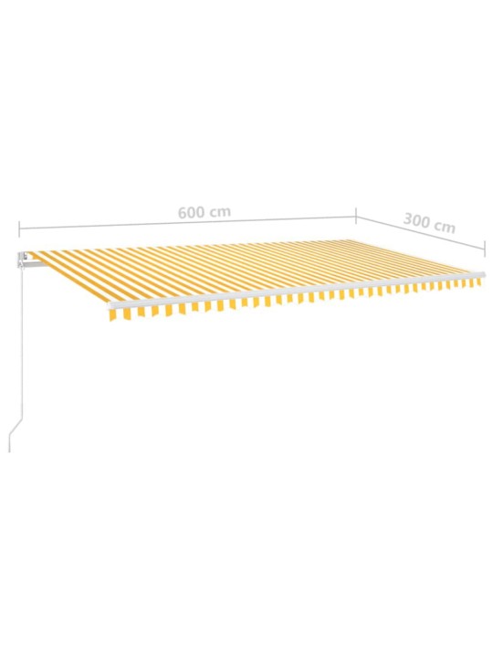Izvelkama markīze ar led, 600x300 cm, manuāla, dzeltena, balta
