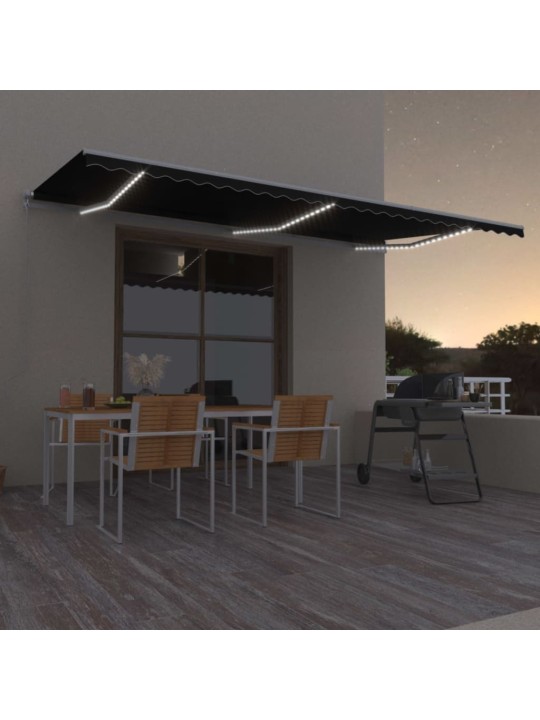 Izvelkama markīze ar led, manuāli darbināma, 600x300 cm, pelēka