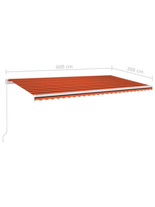Izvelkama markīze ar led, manuāla, 600x300 cm, oranža un brūna