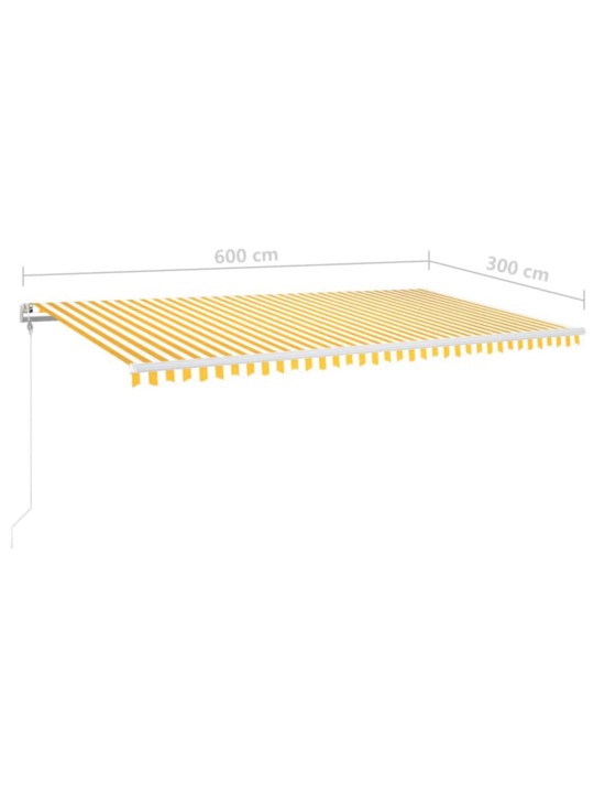 Izvelkama markīze, led, vēja sensors, 600x300cm, dzeltena/balta