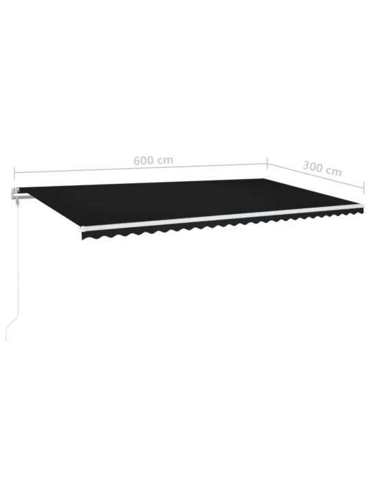 Izvelkama markīze ar led un vēja sensoru, pelēka, 600x300 cm