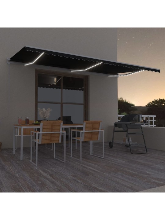 Izvelkama markīze ar led un vēja sensoru, pelēka, 600x300 cm