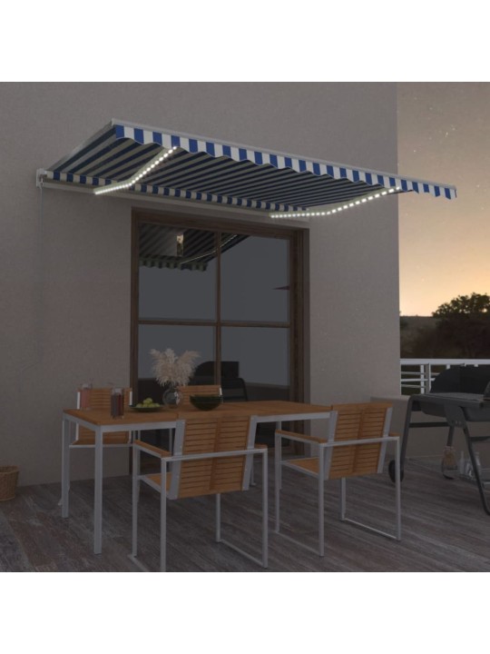 Izvelkama markīze ar led, 400x350 cm, manuāla, zila un balta