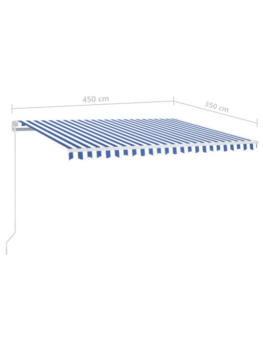 Izvelkama markīze ar led, 450x350 cm, manuāla, zila un balta