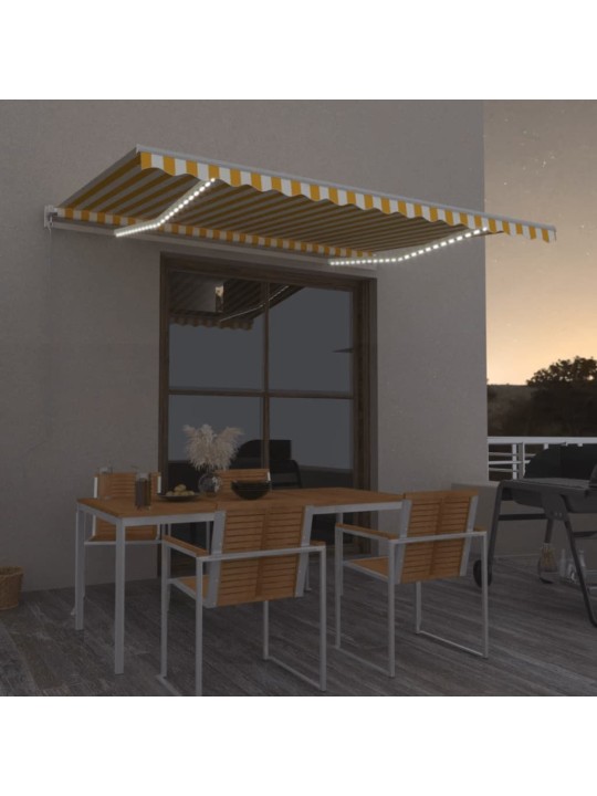 Izvelkama markīze ar led, 450x350cm, manuāla, dzeltena un balta