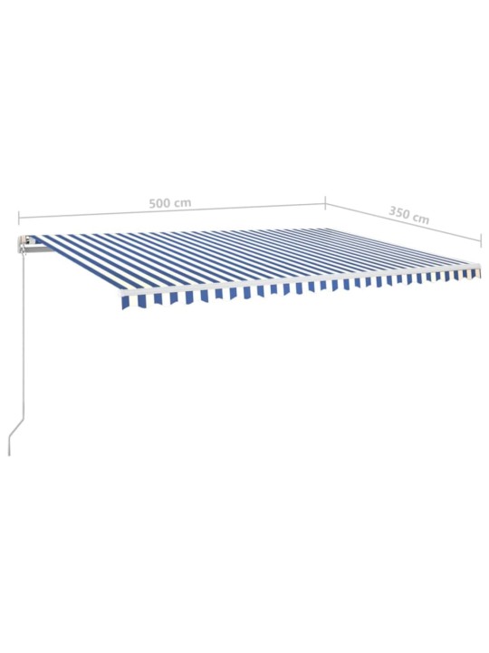 Izvelkama markīze ar led, 500x350 cm, manuāla, zila un balta