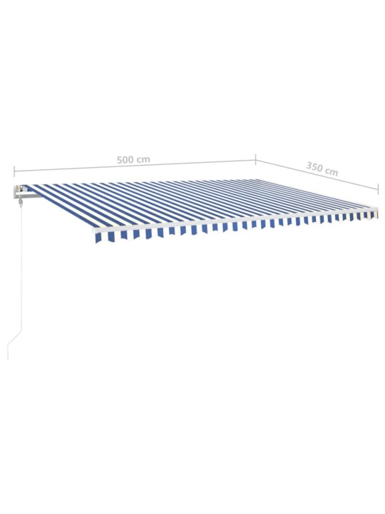 Markīze ar led un vēja sensoru, 500x350 cm, zila un balta
