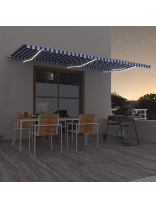 Izvelkama markīze ar led, 600x350 cm, manuāla, zila un balta