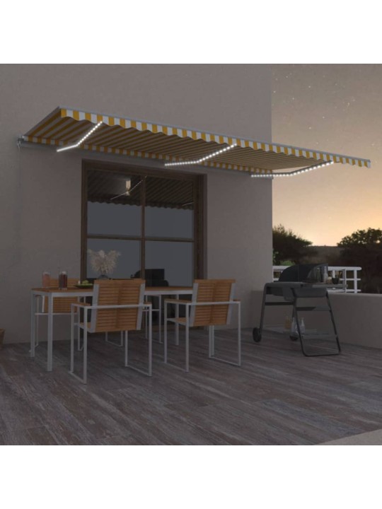 Izvelkama markīze ar led, 600x350 cm, manuāla, dzeltenbalta