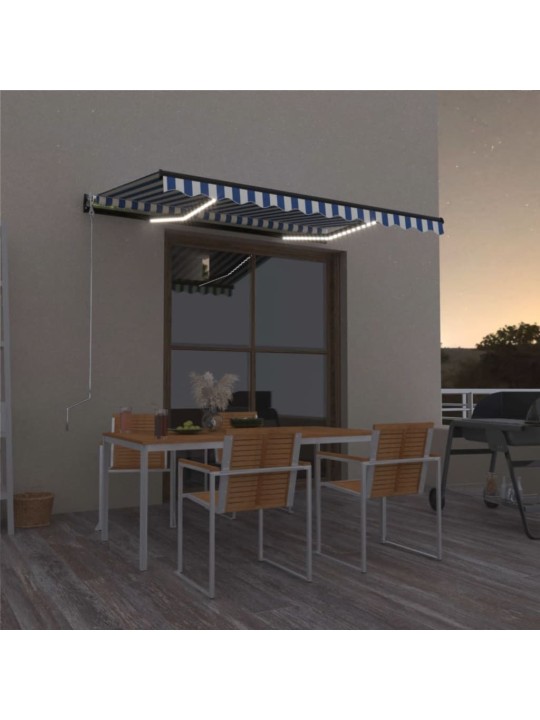 Izvelkama markīze ar led, 350x250 cm, manuāla, zili balta