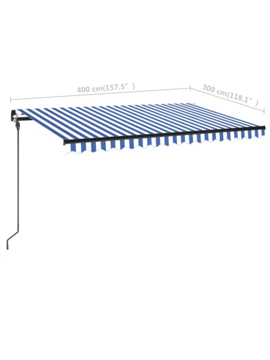 Izvelkama markīze ar led, 400x300 cm, zila ar baltu