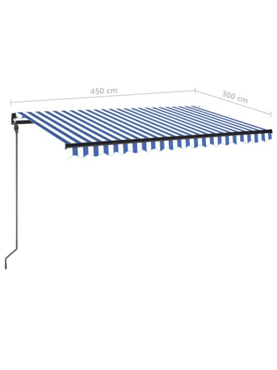 Izvelkama markīze ar led, 450x300 cm, manuāla, zili balta