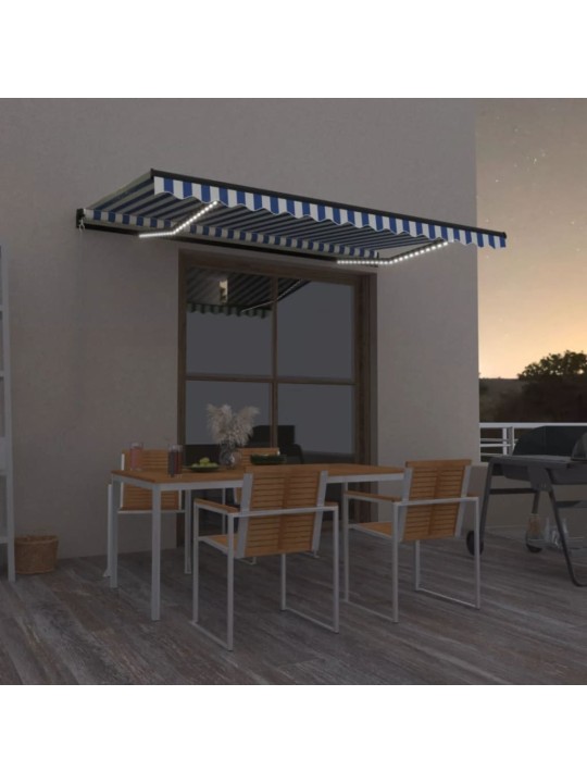 Izvelkama markīze ar led, 450x300 cm, manuāla, zili balta