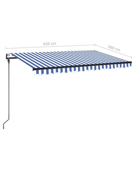 Izvelkama markīze, led, vēja sensors, 450x300 cm, zila un balta