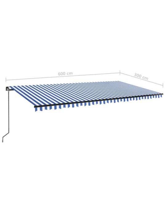 Izvelkama markīze ar led, zila un balta, 600x300 cm, manuāla