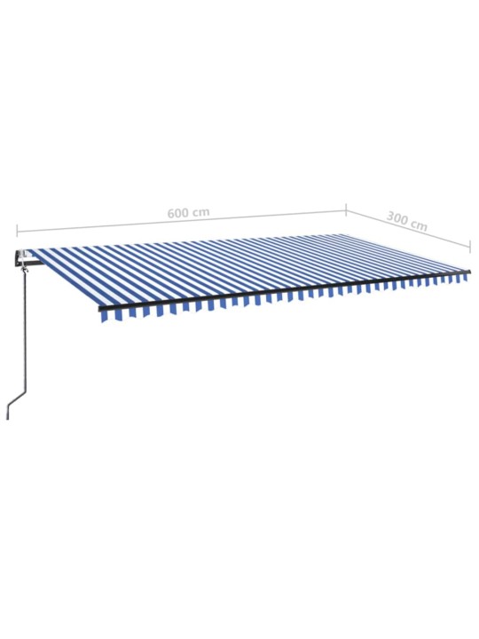 Izvelkama markīze, led, vēja sensors, 600x300 cm, zila un balta
