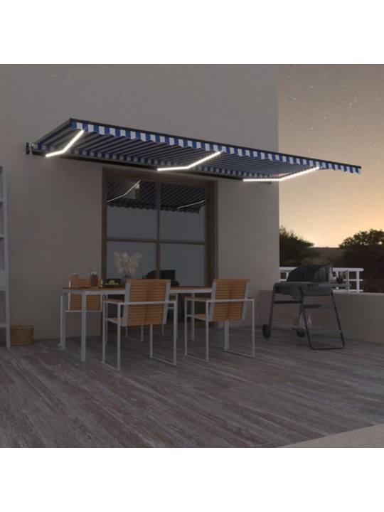 Izvelkama markīze, led, vēja sensors, 600x300 cm, zila un balta