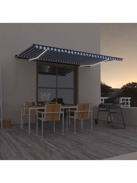 Izvelkama markīze ar led, 500x350 cm, zila un balta