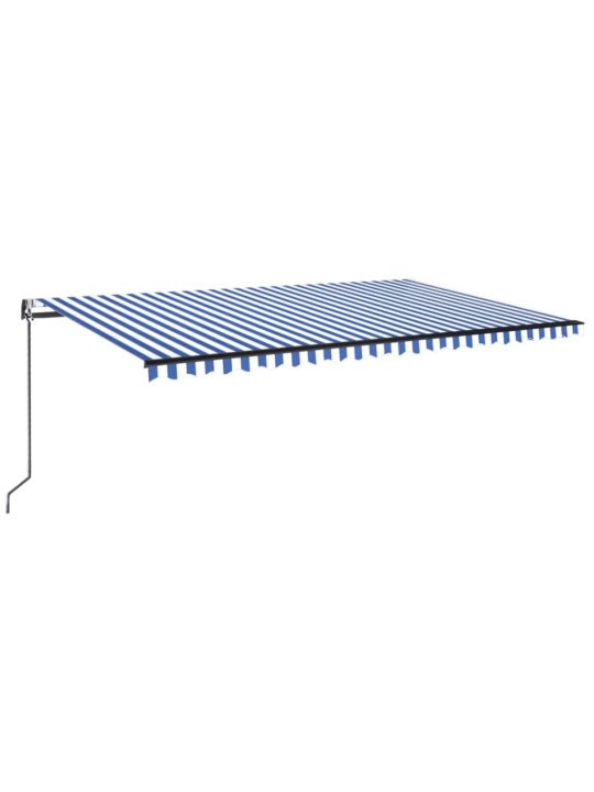 Markīze ar led un vēja sensoru, 500x350 cm, zila un balta