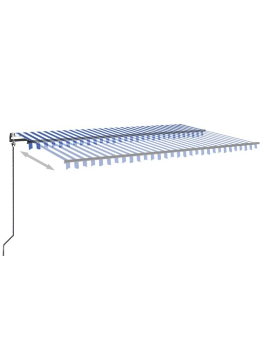 Markīze ar led un vēja sensoru, 500x350 cm, zila un balta