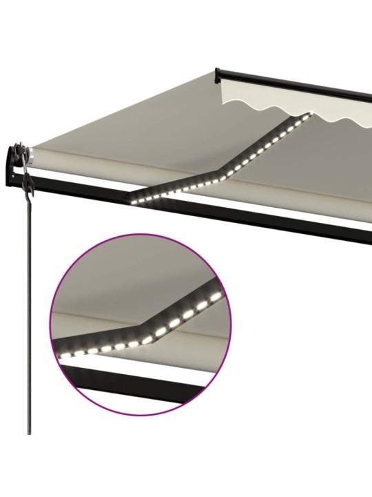 Markīze ar led un vēja sensoru, 500x350 cm, krēmkrāsas