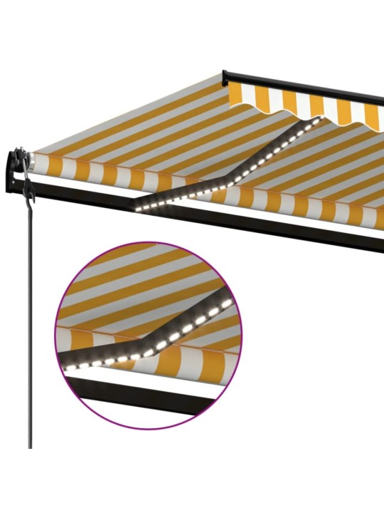 Markīze ar led un vēja sensoru, 500x350 cm, dzeltena/balta