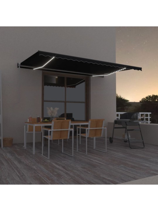 Izvelkama markīze ar led un vēja sensoru, pelēka, 500x350 cm